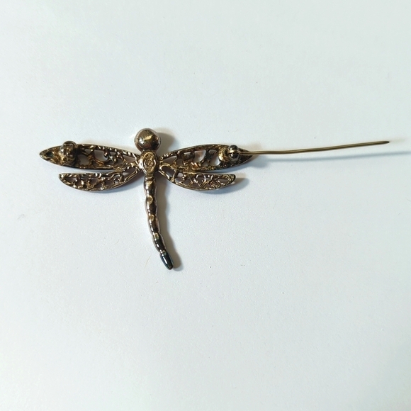 Dragonfly Pin Silver With Crystal Rhinestone - Picture 2 of 4